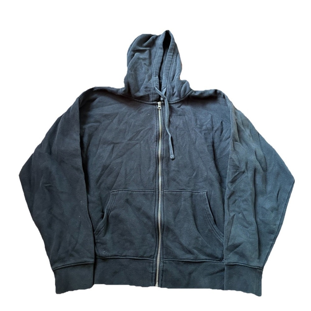 Eddie Bauer Hoodie Mens Medium Black Velour Full Zip Sweatshirt Jacket Casual